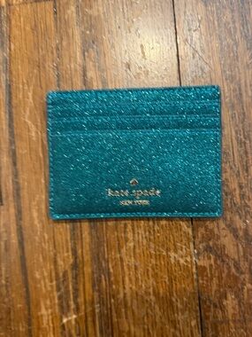 kate spade Teal Glitter Card Case with Gold Logo